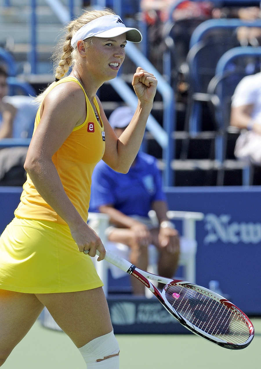 Caroline Wozniacki celebrates her win 