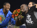 Usain Bolt shares a joke with Yohan Blake