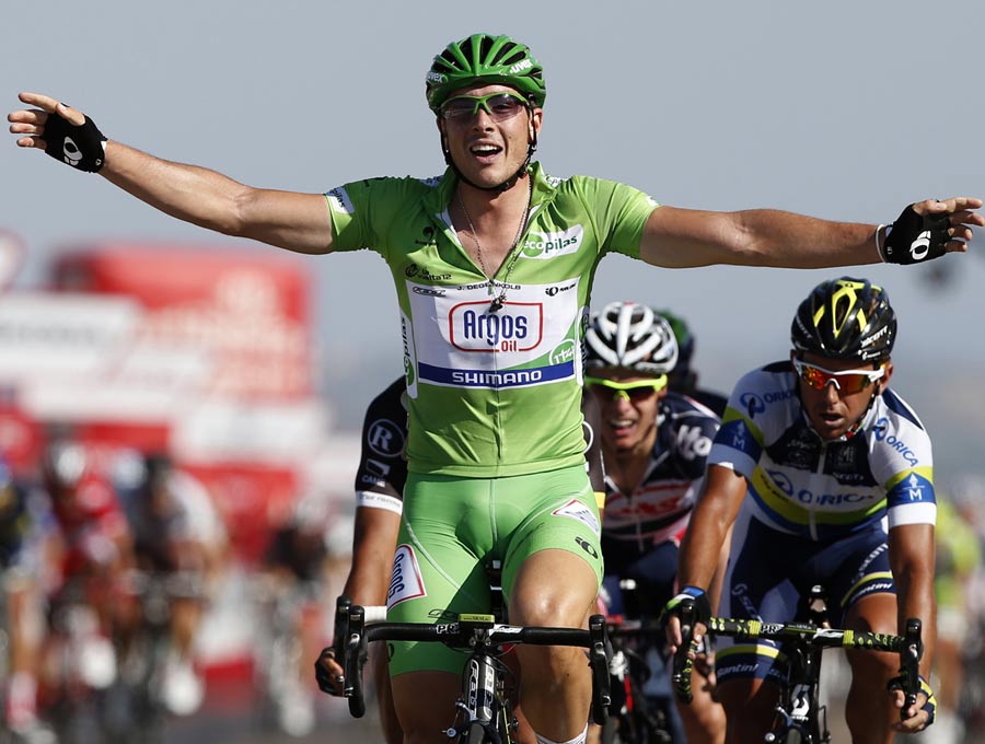John Degenkolb celebrates winning stage seven of the Vuelta a Espana