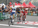 Alejandro Valverde celebrates winning Stage Eight ahead of Joaquin Rodriguez and Alberto Contador