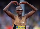 Mo Farah celebrates with the Mobot after winning the two-mile race