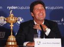 European Ryder Cup team captain Jose Maria Olazabal laughs during a press conference