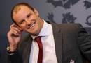 Andrew Strauss laughs during the press conference to announce his retirement