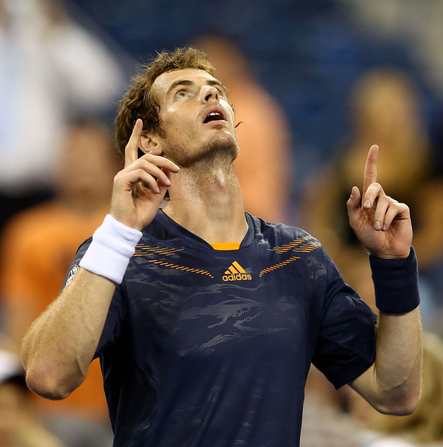 Andy Murray looks skyward after victory