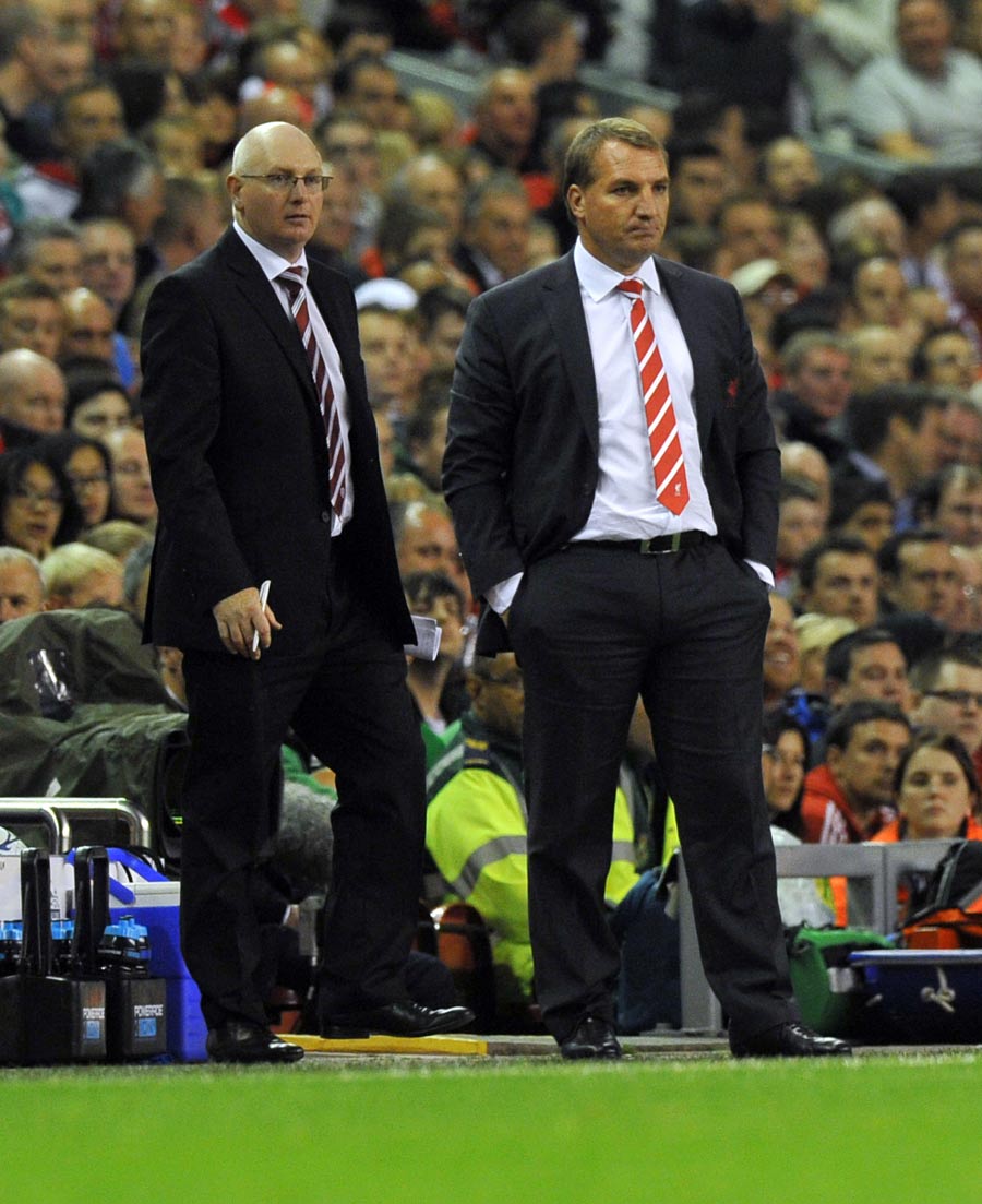 John McGlynn and Brendan Rodgers watch from the sideline