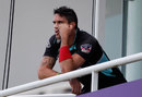 Kevin Pietersen looks on from the balcony after his first-ball duck
