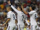 Cristiano Ronaldo celebrates his second goal with Karim Benzema