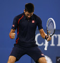 Novak Djokovic celebrates reaching the semi-finals