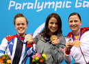 Ellie Simmonds, Victoria Arlen and Tanja Groepper pose with their medals