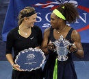 Victoria Azarenka and Serena Williams pose with their trophies