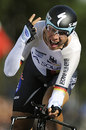 Tony Martin celebrates at the finish line after winning the individual time trial