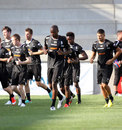 Shola Ameobi leads the Newcastle training