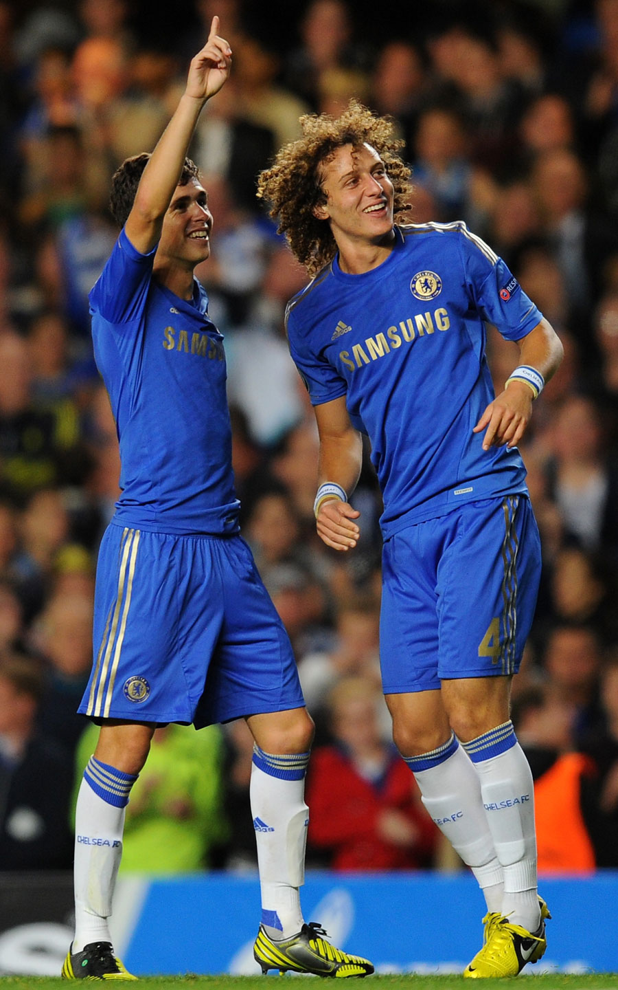 Oscar and David Luiz celebrate the former's goal