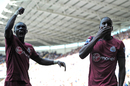 Papiss Cisse and Demba Ba celebrate the latter's goal