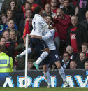 Gareth Bale celebrates with Aaron Lennon