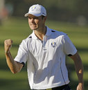 Martin Kaymer gestures to the fans