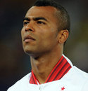 Ashley Cole listens to the national anthem