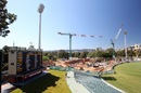View of Adelaide Oval scoreboard during reconstruction work