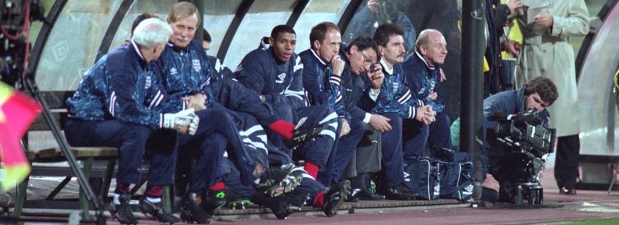 A worried-looking Graham Taylor sits on the bench