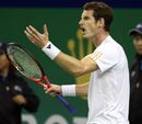 Andy Murray reacts after missing a point against Novak Djokovic 