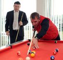 Brendan Rodgers is watched by snooker player Jimmy White