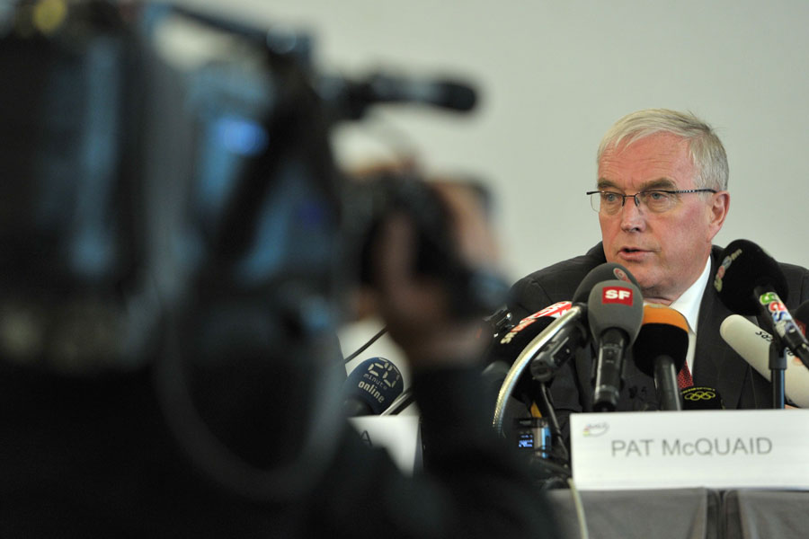 UCI president Pat McQuaid addresses a press conference