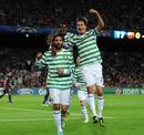 Georgios Samaras is congratulated after Celtic take the lead