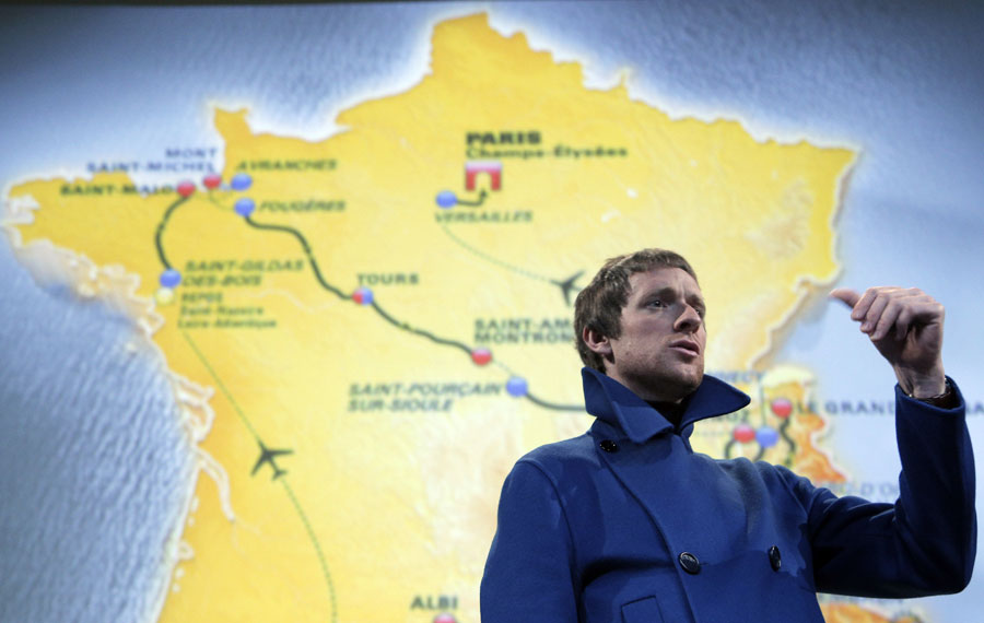 Bradley Wiggins speaks at the unveiling of the route for the 2013 Tour de France