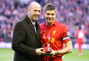 Gary McAllister presents Steven Gerrard with an award