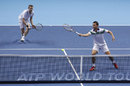 Jonathan Marray and Freddie Nielsen in action against Mahesh Bhupathi and Rohan Bopanna