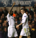 Jermain Defoe celebrates with Gareth Bale