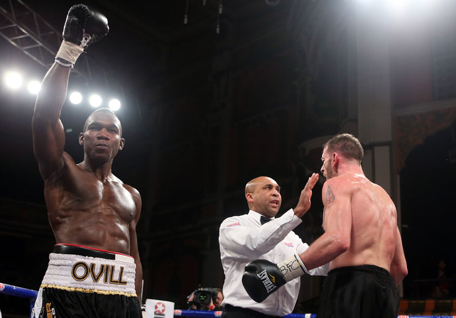 Ovill McKenzie celebrates after the referee stops the fight