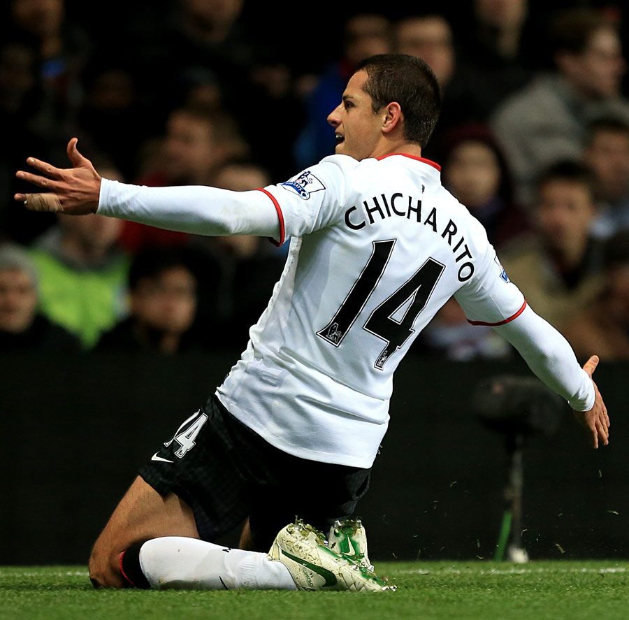 Javier Hernandez celebrates a goal