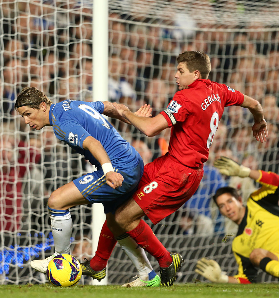 Steven Gerrard challenges Fernando Torres