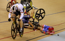 Jason Kenny goes down in the final of the keirin