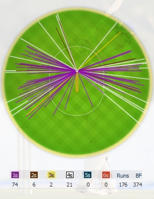 Alastair Cook's wagon wheel for his innings of 176 in Ahmedabad