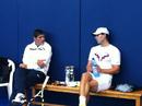 Rafael Nadal chats to his coach Toni Nadal