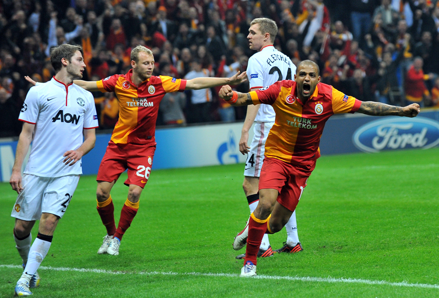 Galatasaray players celebrate their opener