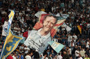 Lazio fans fly a flag of Paul Gascoigne