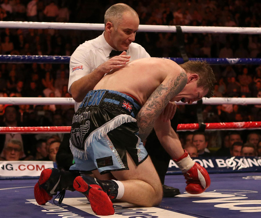 Ricky Hatton on the floor after a winning body shot