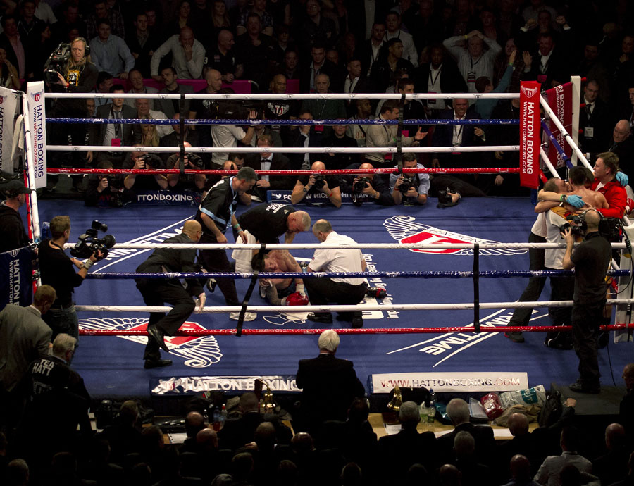 Ricky Hatton collapses in the ring