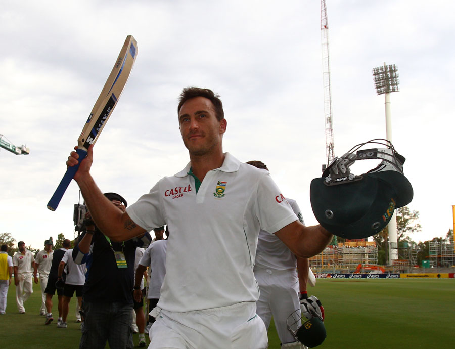 Faf du Plessis walks off 110 not out at the end of play on the final day