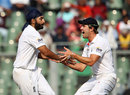 Monty Panesar gets congratulations after removing Virender Sehwag