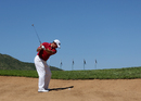 Lee Westwood escapes from a bunker