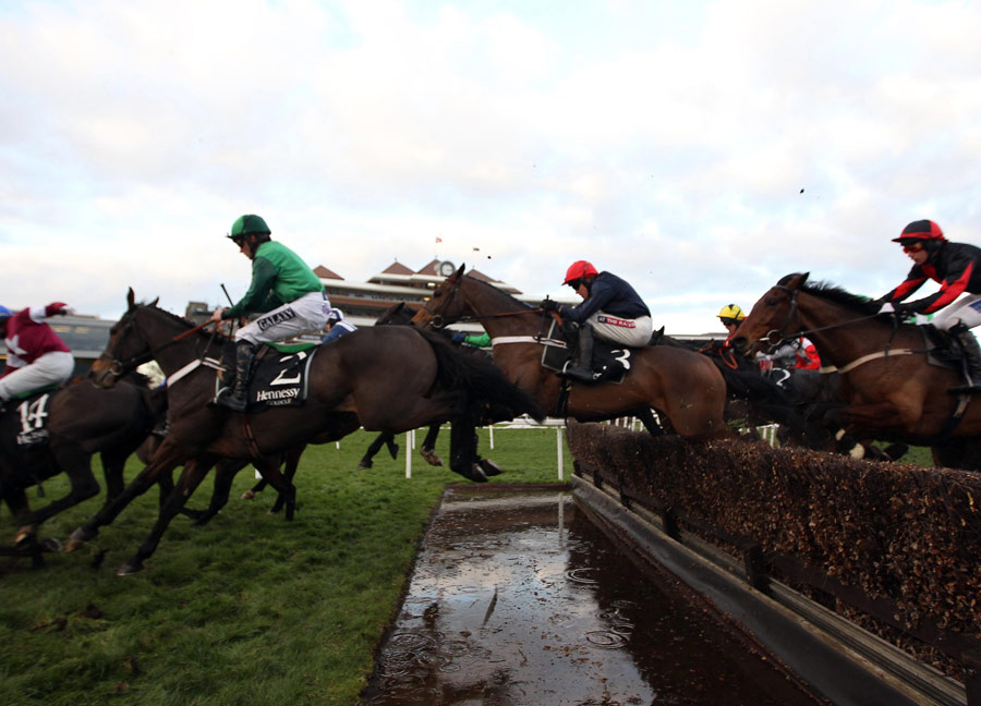 Eventual winner Bobs Worth jumps the water in the Hennessy Gold Cup