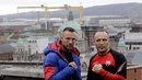 Mikkel Kessler, left, and Brian Magee face off at a press conference in Belfast