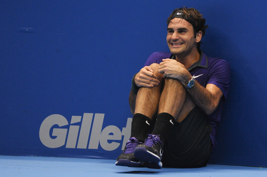 Roger Federer was in jovial mood during an exhibition