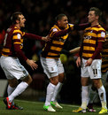 Garry Thompson of Bradford is congratulated after scoring