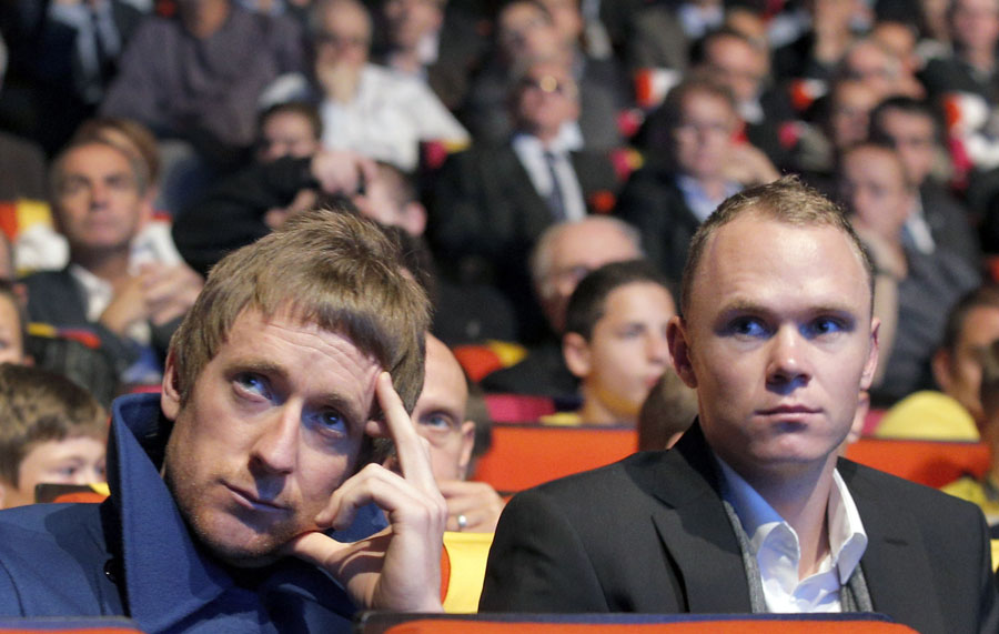 Bradley Wiggins and Chris Froome contemplate the 2013 Tour de France route