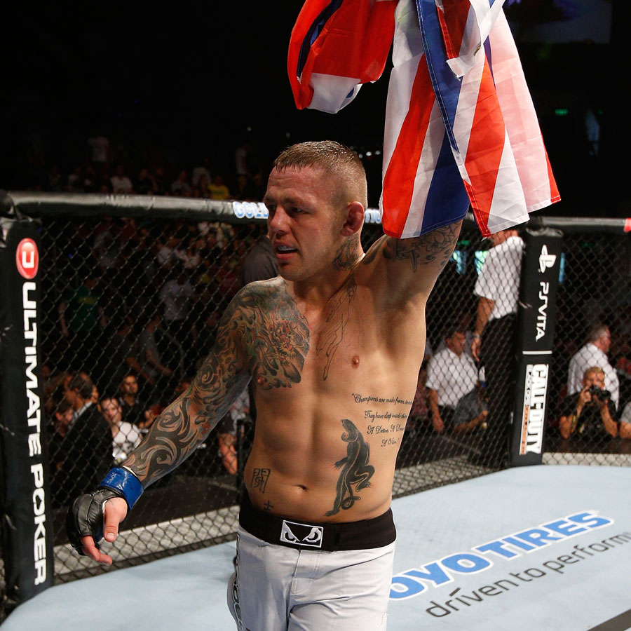 Ross Pearson reacts after his knockout victory over George Sotiropoulos